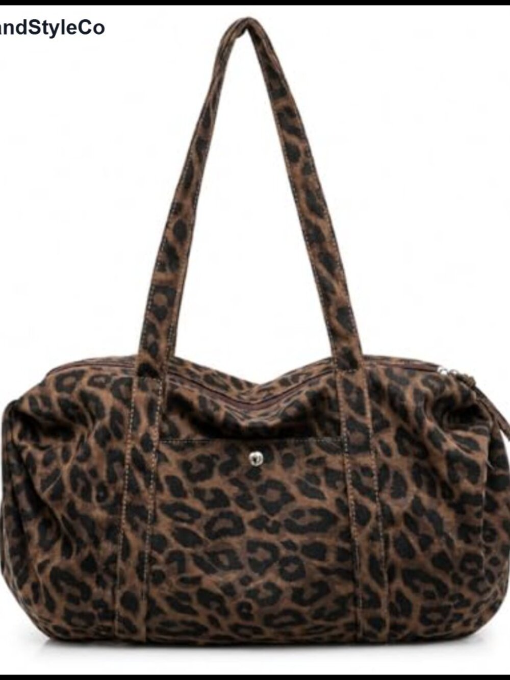 Leopard Print Canvas Bowler Tote Bag Zip Shoulder Purse